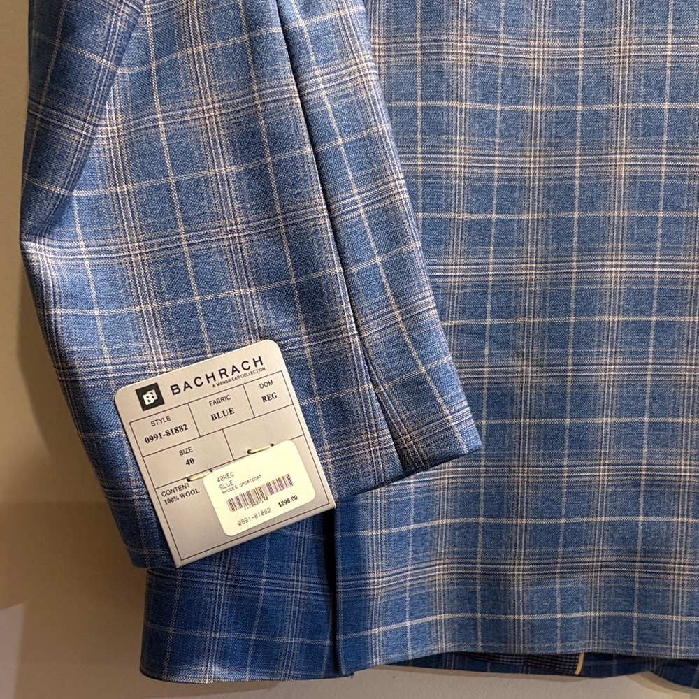 Bachrach Navy Plaid Checkered Blazer 100% Wool NWT. Windowpane. - Picture 3 of 8